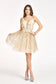 3D Floral Applique Embellished Glitter Mesh V-Neck Short Dress-5