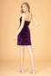 Straight Across Neckline Velvet Bodycon Short Dress w/ Leg Slit-1