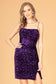 Straight Across Neckline Velvet Bodycon Short Dress w/ Leg Slit-2