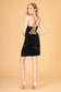Ruched Bodice Velvet Bodycon Short Dress w/ Leg Slit-1