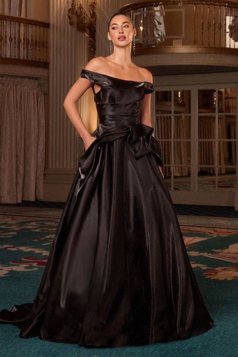 Off The Shoulder Satin Bustier Dress-0