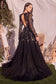 LONG SLEEVE BLACK EMBELLISHED BALL GOWN CDMA107-1