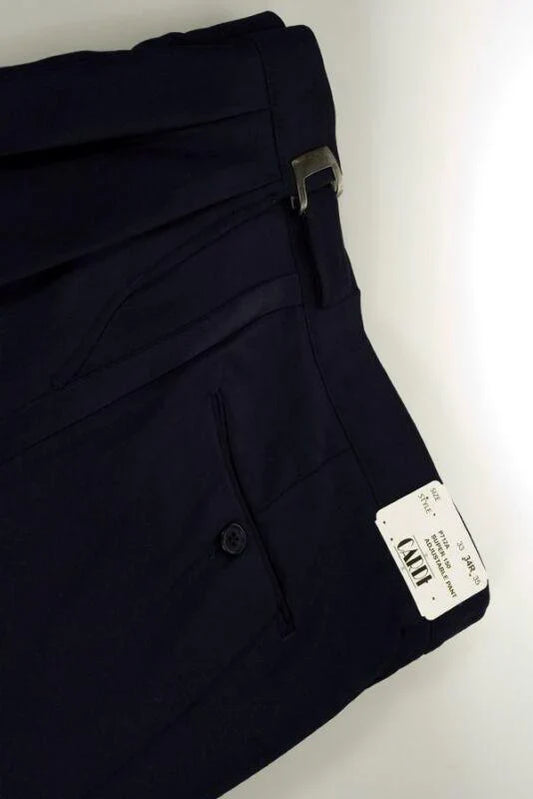 "Double Pleated" Navy Super 150's Luxury Viscose Blend Tuxedo Pants-0