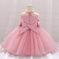 Baby Girl Petal Patched Design Sleeveless Full Moon Christening Mesh Dress-16