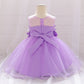 Baby Girl Petal Patched Design Sleeveless Full Moon Christening Mesh Dress-20