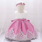 Baby Girl Floral Mesh Overlay Design Princess Full Moon Formal Dress & Headband-15