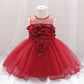 Baby Girl Petal Patched Design Sleeveless Full Moon Christening Mesh Dress-4