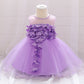 Baby Girl Petal Patched Design Sleeveless Full Moon Christening Mesh Dress-5