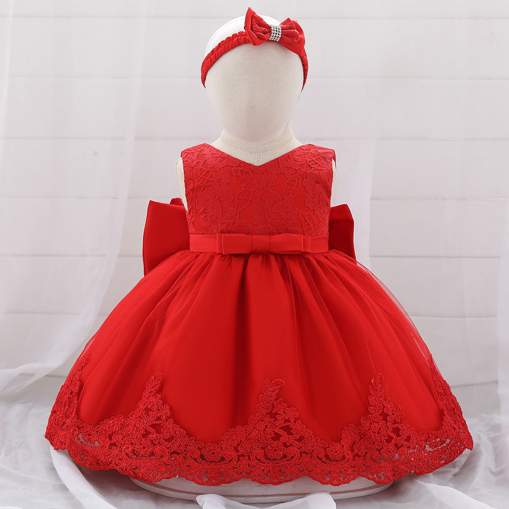 Baby Girl Floral Mesh Overlay Design Princess Full Moon Formal Dress & Headband-21