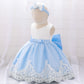 Baby Girl Floral Mesh Overlay Design Princess Full Moon Formal Dress & Headband-3