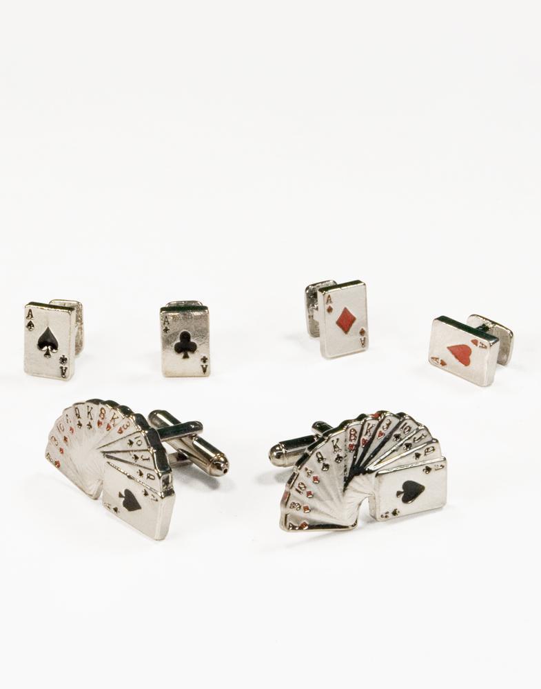 Casino Cards Gold Studs and Cufflinks Set-1