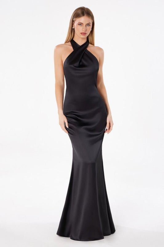 High halter v-neck mermaid dress-0