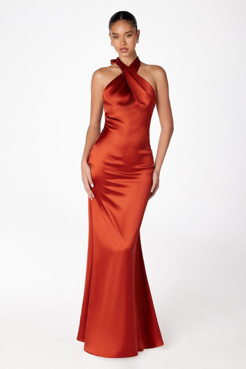 High halter v-neck mermaid dress-7