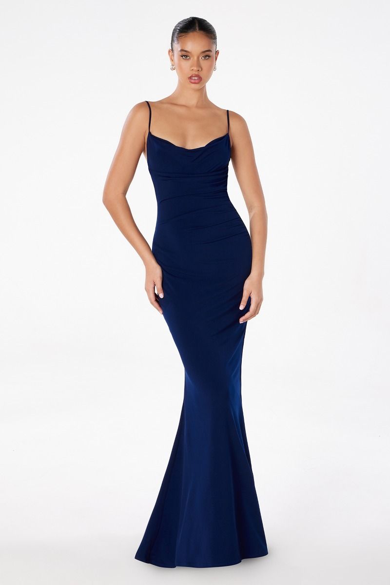 U-back mermaid dress with lace and spaghetti straps-5