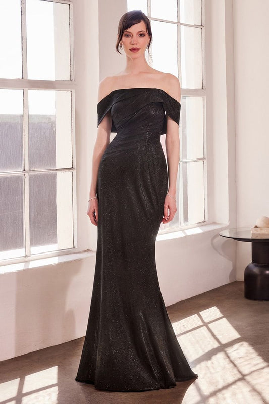 Straight Neckline Off-The-Shoulder Shiny Bodycon Dress-0