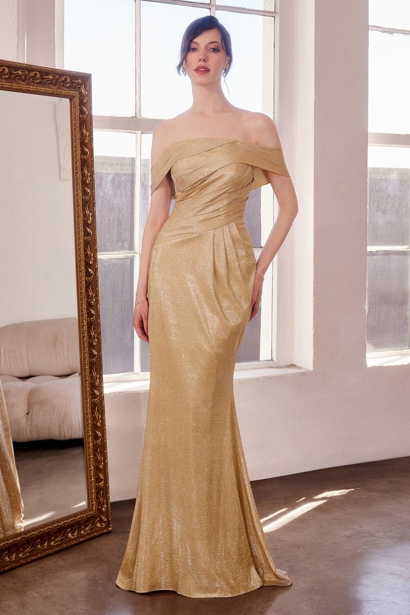 Straight Neckline Off-The-Shoulder Shiny Bodycon Dress-1