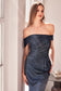 Straight Neckline Off-The-Shoulder Shiny Bodycon Dress-3