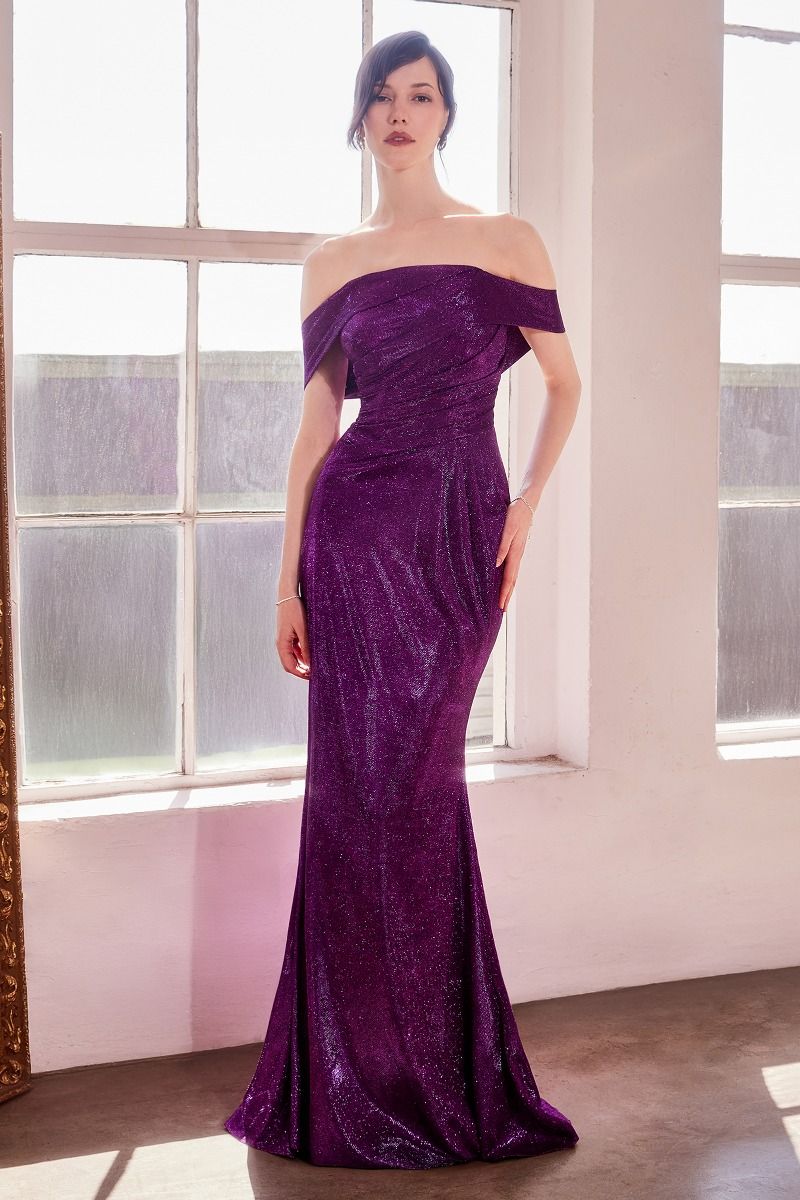 Straight Neckline Off-The-Shoulder Shiny Bodycon Dress-4