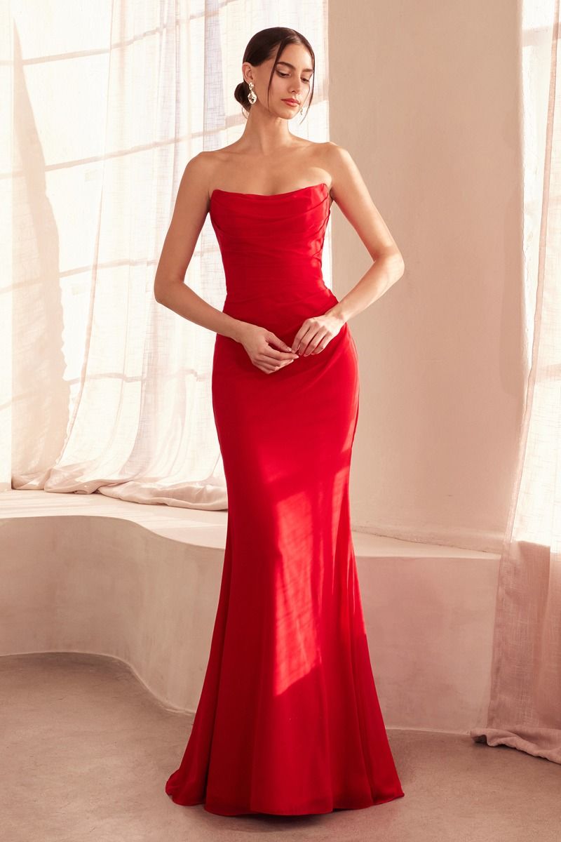 Strapless scoop neckline bodycon dress with a beautifully gathered bodice and hip line-6