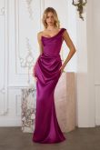 One Shoulder Stretch Satin Gown-0
