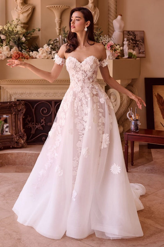 STRAPLESS FLORAL LACE BRIDAL BALL GOWN CDWL039-0