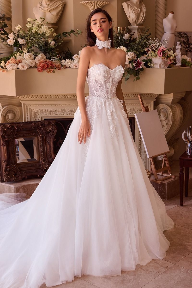 STRAPLESS LACE & TULLE WEDDING BALL GOWN CDWL041-0