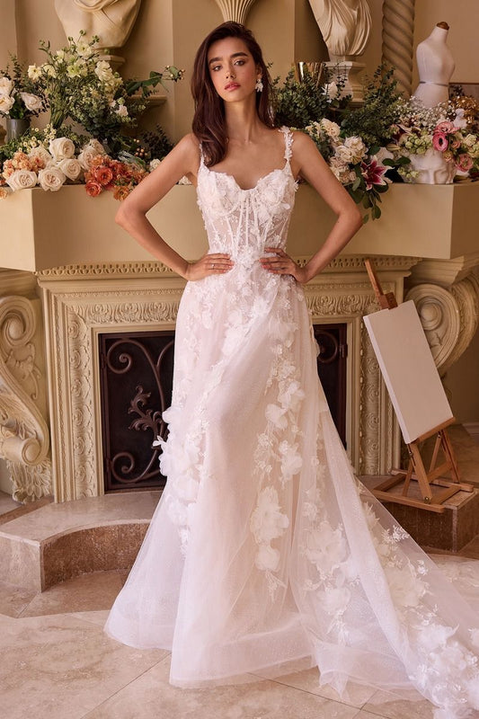 Intricate Floral Applique A-Line Tulle Wedding Dress-0