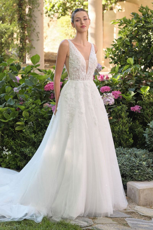 Wedding Ball Gown A Deep V-Neckline And Sleeveless Straps-0
