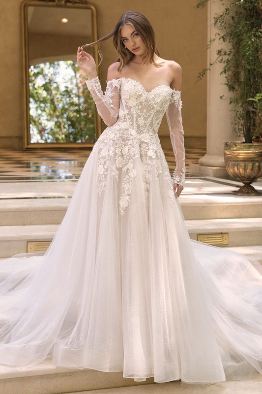 Off-The-Shoulder Neckline with Sheer Illusion Sleeves and A Corseted Bodice.-0
