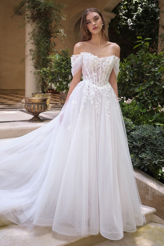 Wedding Ball Gown An Off-The-Shoulder Illusion Bodice Adorned With Cascading Floral Lace Appliqué And Dimensional Textures-0
