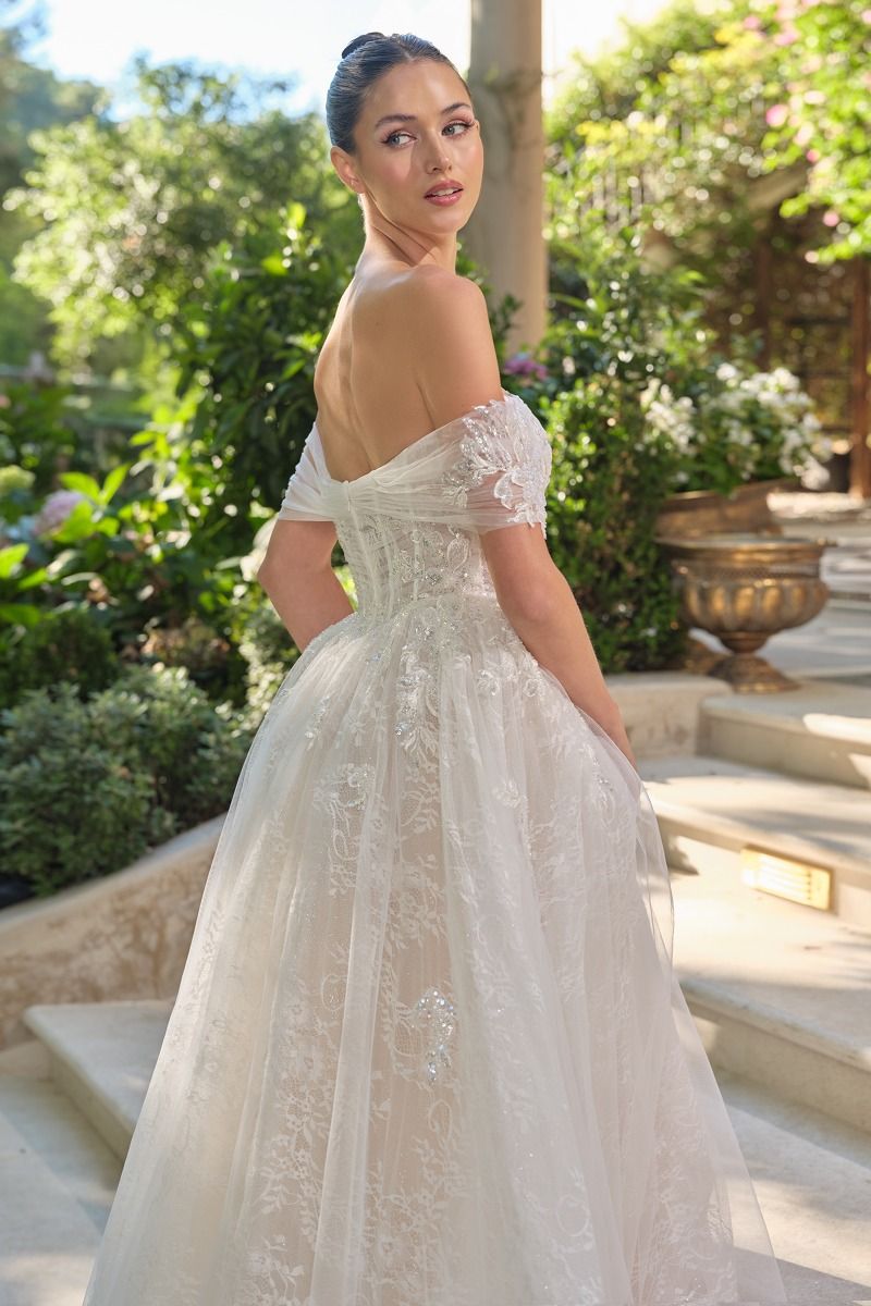 Wedding Ball Gown Illusion Bodice Adorned With Cascading Floral Appliqué-3