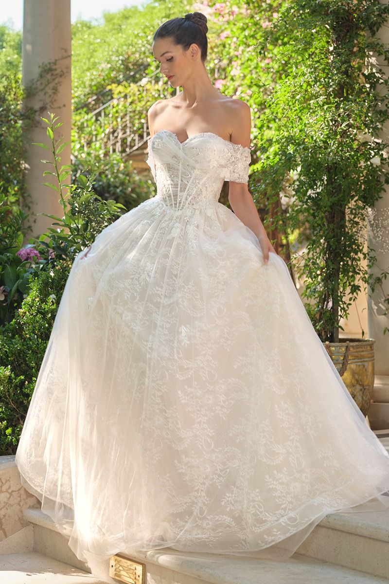 Wedding Ball Gown Illusion Bodice Adorned With Cascading Floral Appliqué-2