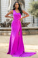 One Shoulder Fit & Flare Lycra Eleganr Side Cape Long Prom Dress AC387-5