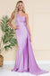One Shoulder Fit & Flare Lycra Eleganr Side Cape Long Prom Dress AC387-13