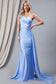 One Shoulder Fit & Flare Lycra Eleganr Side Cape Long Prom Dress AC387-3