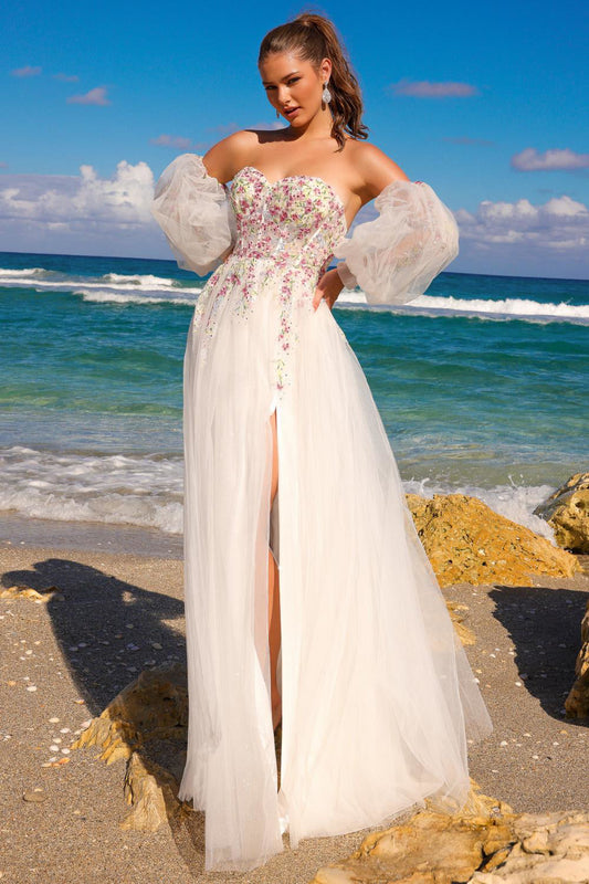 Off Shoulder A-Line Tulle Skirt Sweetheart Long Prom Dress ACSU070-0
