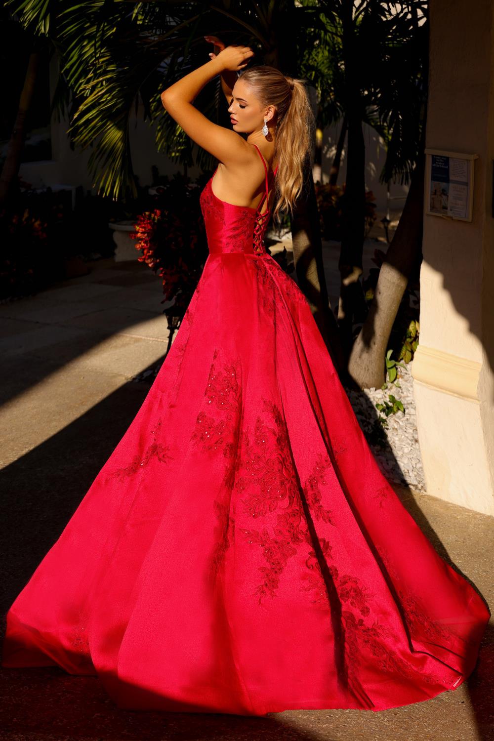 A-Line Open Criss Cross Back Embroidered Lace Long Prom Dress ACSU074-3