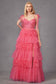 Tiered Ruffle Skirt Tulle Bows On Shoulder Sleeve Long Prom Dress JTJT2465A-9