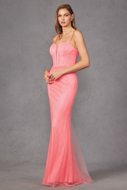 Rhinestone Net Mesh Fitted Corset Long Prom Dress JTJT2470S-3