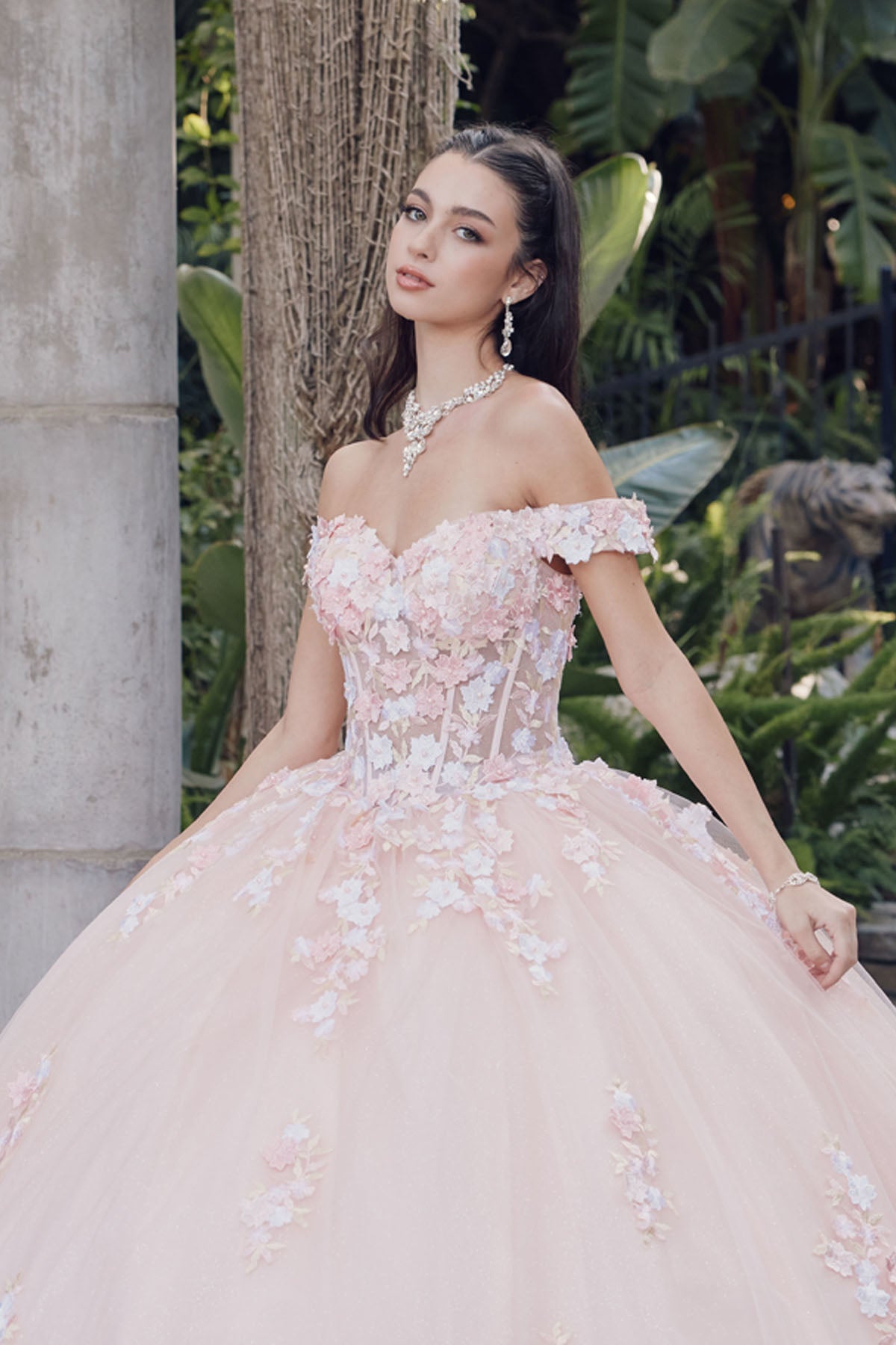 Off Shoulder Embroidered Lace Open Corset Back Long Quinceanera Dress JTJT1460J-4