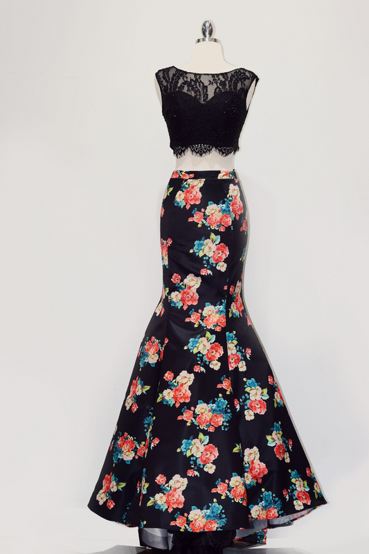 Two-Pieces Dress with Floral Print Skirt-0