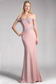 Off the Shoulder Fitted Gown with Lace Applique Details and Stretch Jersey-1