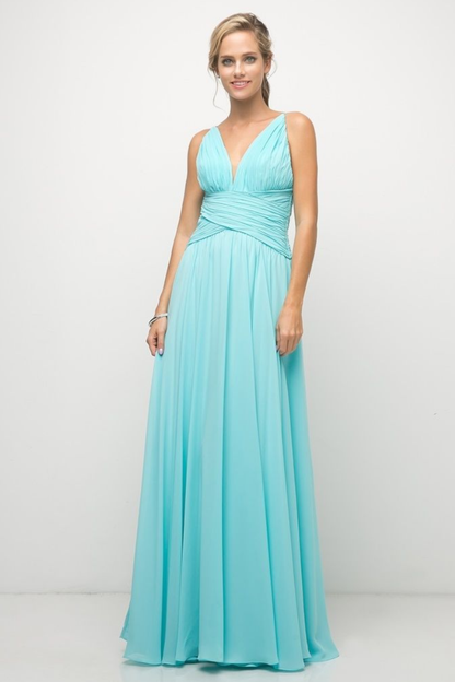 A-Line Chiffon Gown with Gathered Waistline-0