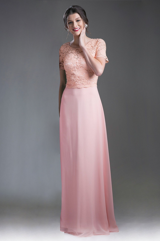 Long Chiffon Dress with Short Sleeves-0