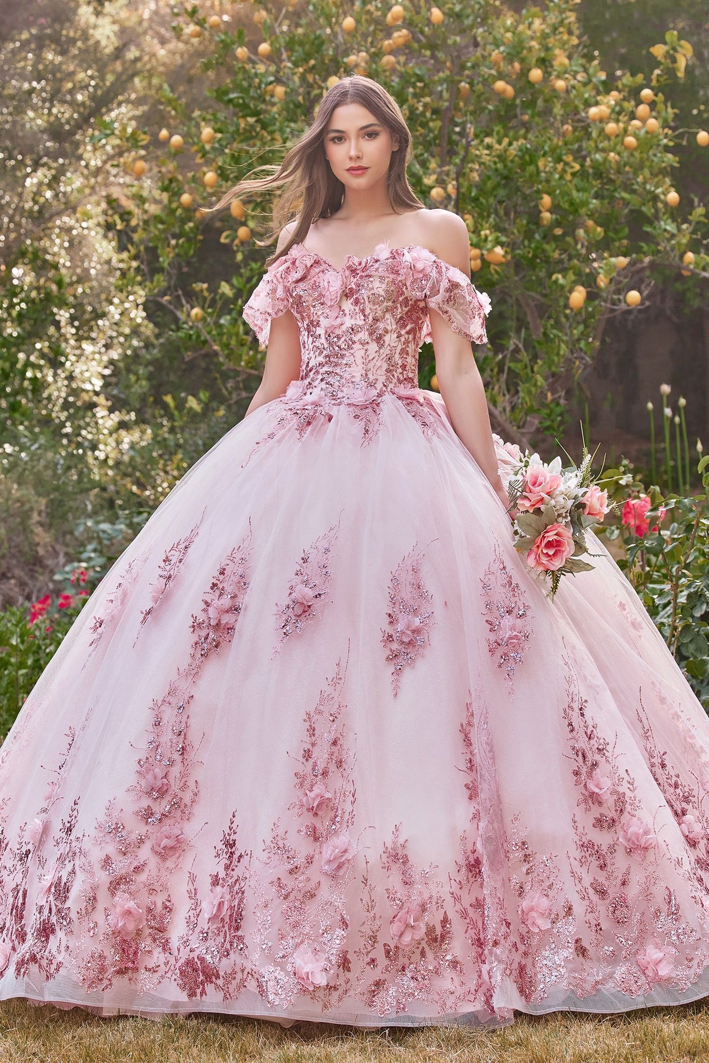 Floral Off The Shoulder Quince Ball Gown-1