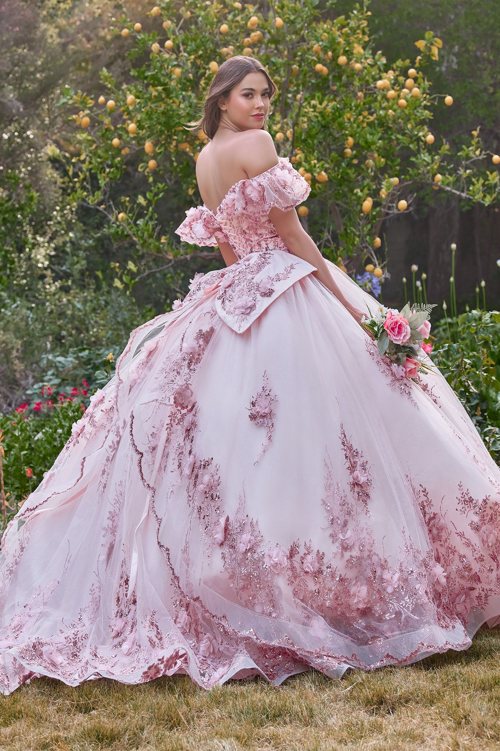 Floral Off The Shoulder Quince Ball Gown-7