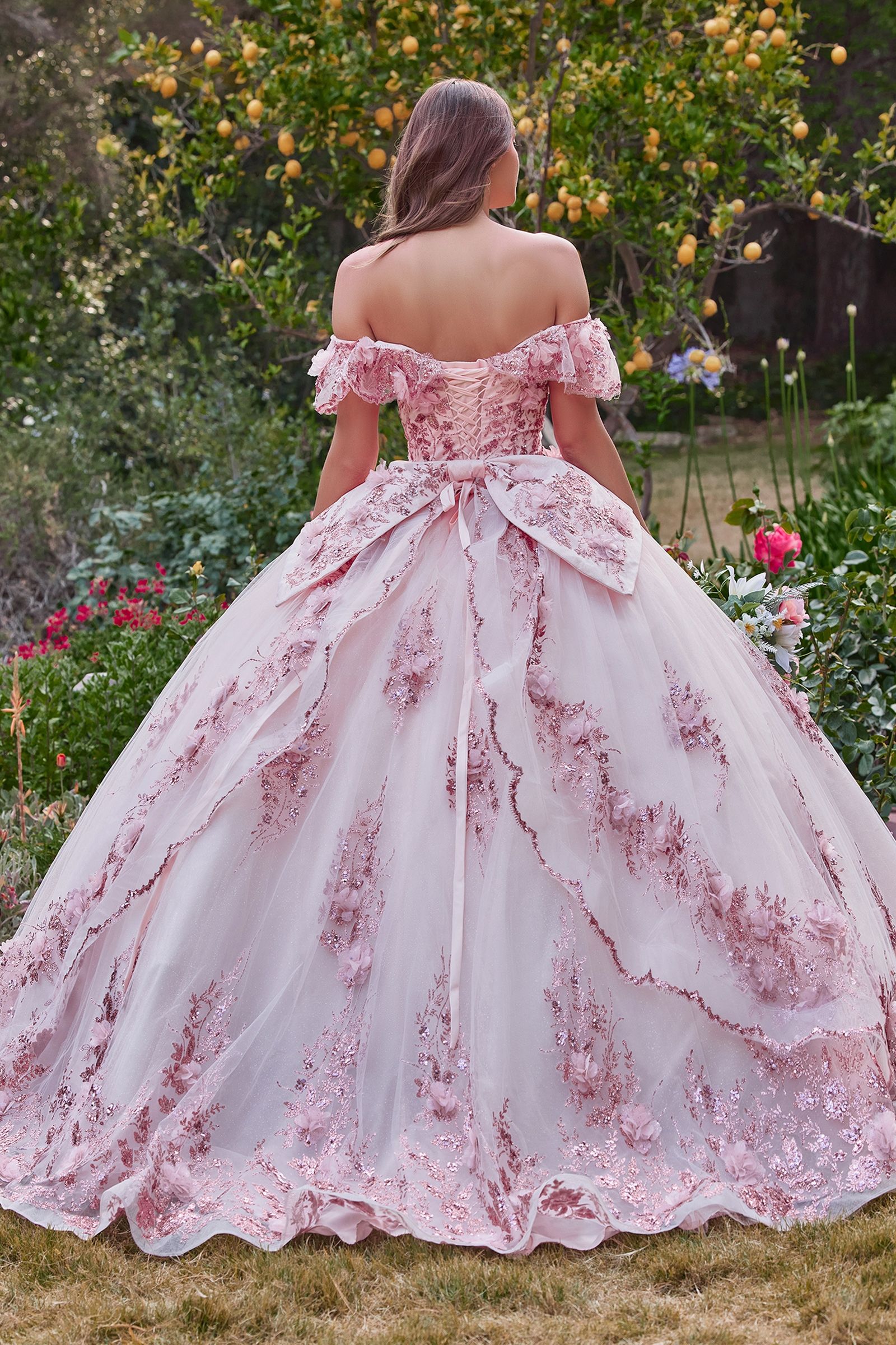 Floral Off The Shoulder Quince Ball Gown-6