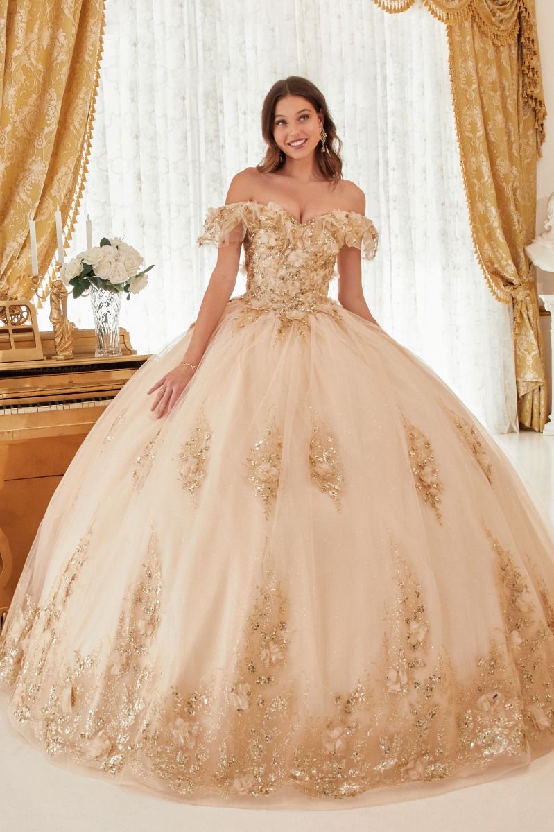 Floral Off The Shoulder Quince Ball Gown-5