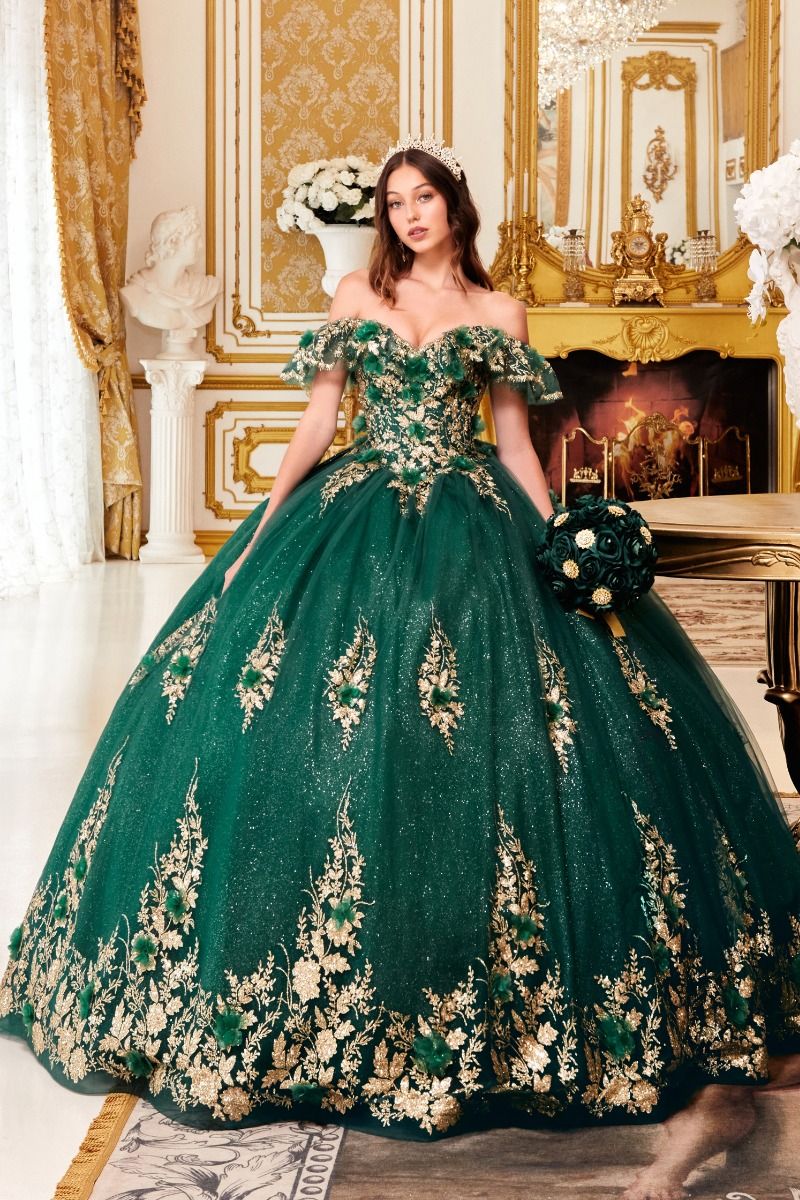 Floral Off The Shoulder Quince Ball Gown-2