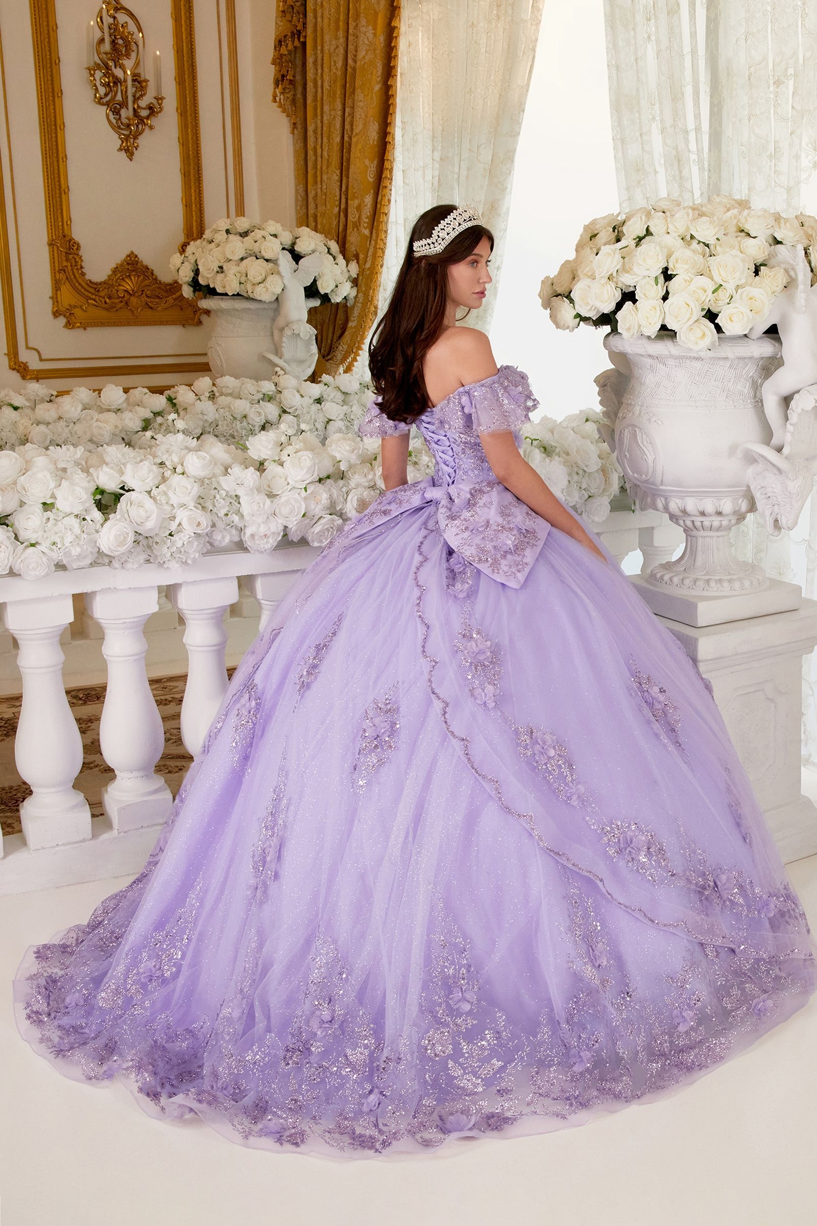 Floral Off The Shoulder Quince Ball Gown-8